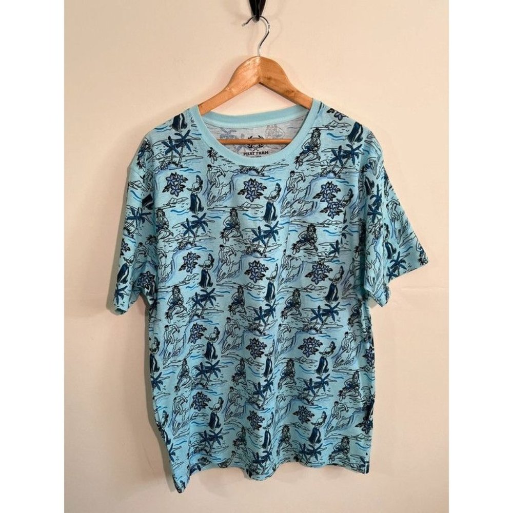 Blue Phat Farm Hawaiian Surf Palm Tree Tee Shirt